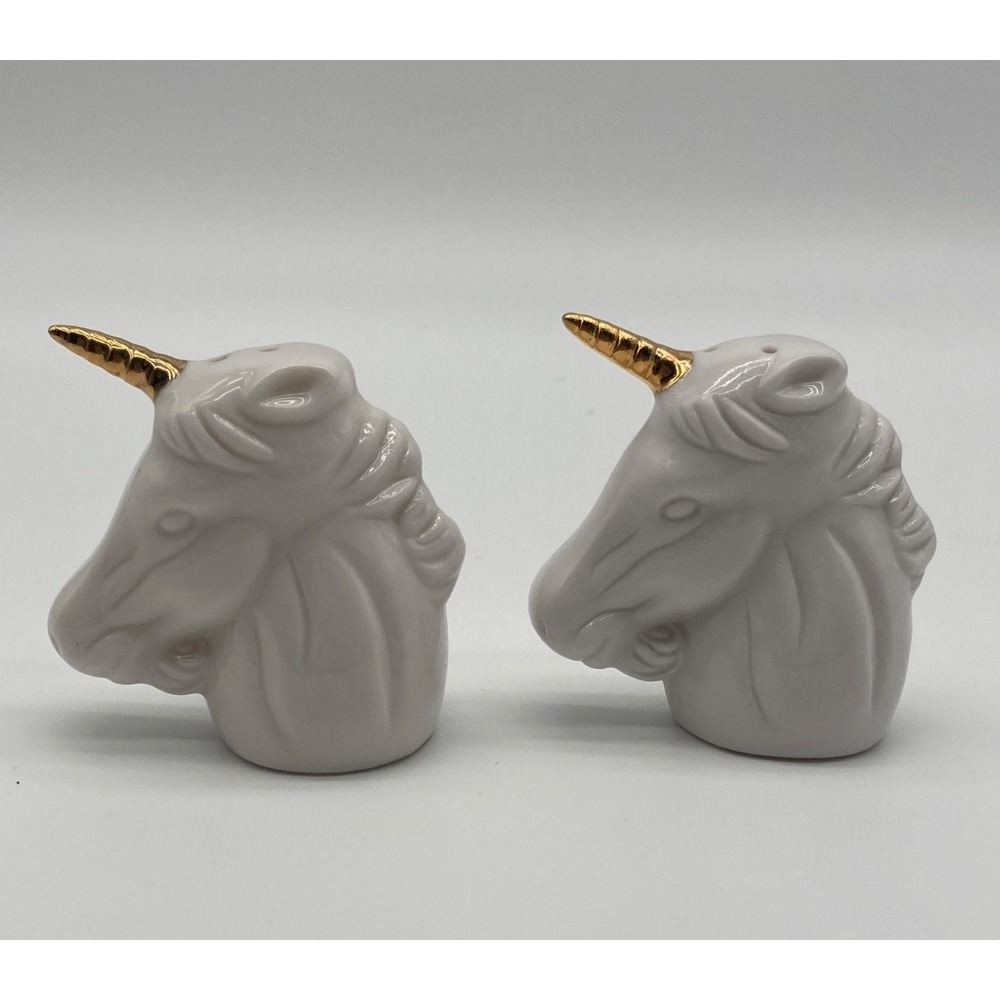 Vintage Giftcraft Ceramic Unicorn Head Salt & Pepper Shakers Gold Horn Toronto - Picture 3 of 10